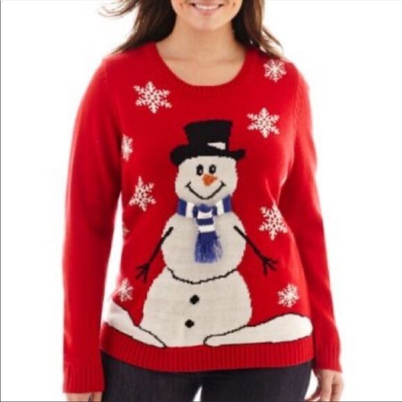 Carolyn Taylor Red Ugly Christmas Sweater Frosty Snowman Sweater Size L - Picture 6 of 6